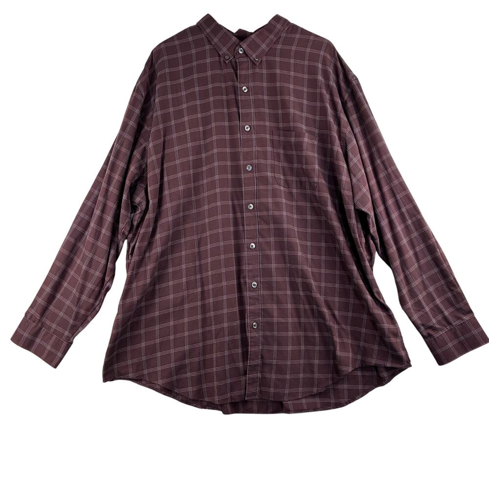 Van Heusen Long Sleeve Button Down Shirt Men’s 3XLT Tall 20-20.5 Brown Plaid